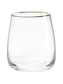 Mondgeblazen waterglazen Ellery met goudkleurige rand, 4 stuks, Glas, Transparant met goudkleurige rand, Ø 9 x H 10 cm