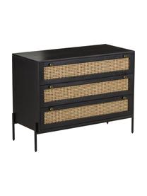 Schubladenkommode Vienna mit Wiener Geflecht, Korpus: Massives Mangoholz, lacki, Füße: Metall, pulverbeschichtet, Mangoholz, Schwarz, B 105 x H 78 cm