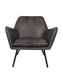 Kunstleren lounge fauteuil Bon in industrieel design, Bekleding: kunstleer (64% polyuretha, Poten: gelakt metaal, Kunstleer donkergrijs, B 80 x D 76 cm