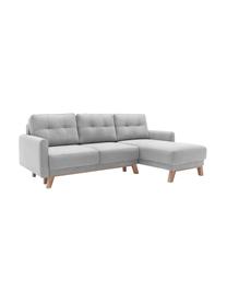 Sofá rinconera cama de terciopelo Balio (4 plazas), con espacio de almacenamiento, Tapizado: 100% terciopelo de poliés, Patas: madera, Terciopelo gris claro, An 234 x F 164 cm, chaise longue derecha