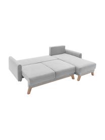 Sofá rinconera cama de terciopelo Balio (4 plazas), con espacio de almacenamiento, Tapizado: 100% terciopelo de poliés, Patas: madera, Terciopelo gris claro, An 234 x F 164 cm, chaise longue derecha