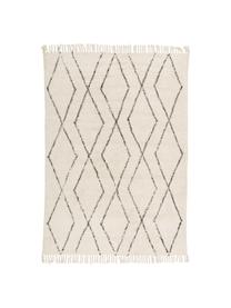 Ručně tkaný bavlněný koberec se vzorem a třásněmi Bina, 100% bavlna, Béžová, černá, Š 80 cm, D 150 cm (velikost XS)