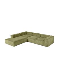 Narożna sofa modułowa XL ze sztruksu Lennon, Tapicerka: sztruks (92% poliester, 8, Stelaż: lite drewno, sklejka, Nogi: tworzywo sztuczne, Zielony sztruks, S 329 x W 68 cm, prawostronna