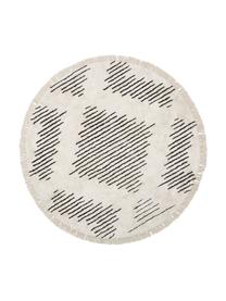 Tapis rond bohème tissé à la main avec franges Fini, 100 % coton, Beige, noir, Ø 150 cm (taille M)