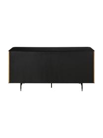 Credenza di design con ante e finitura in legno di quercia Linea, Piedini: metallo verniciato, Nero, legno di quercia, Larg. 159 x Alt. 74 cm
