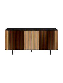 Credenza di design con ante e finitura in legno di quercia Linea, Piedini: metallo verniciato, Nero, legno di quercia, Larg. 159 x Alt. 74 cm