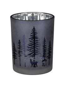 Teelichthalter Forest, Glas, Dunkelblau, Silberfarben, Ø 10 x H 13 cm