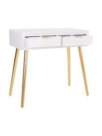 Consolle in legno color bianco/dorato con cassetti scanalati Janette, Legno laccato bianco, dorato, Larg. 82 x Alt. 78 cm