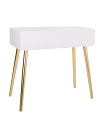 Consolle in legno color bianco/dorato con cassetti scanalati Janette, Legno laccato bianco, dorato, Larg. 82 x Alt. 78 cm