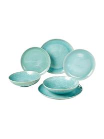Vajilla artesanal esmaltada Anthia, 4 comensales (12 pzas.), Gres, Turquesa, 4 comensales (12 pzas.)