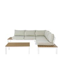 Salon de jardin aluminium Elias, 4 élém., Blanc, bois, beige, Lot de différentes tailles