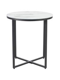 Okrúhly odkladací stolík so sklenenou doskou Antigua, Mramorový vzhľad, biela, čierna, Ø 45 x V 50 cm