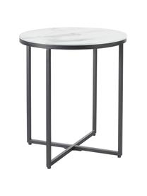 Table d'appoint ronde avec plateau en verre aspect marbre Antigua, Blanc aspect marbre, noir, Ø 45 x haut. 50 cm