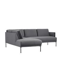 Sofá rinconera de terciopelo Fluente, Tapizado: terciopelo (poliéster de , Estructura: madera de pino maciza, Patas: metal con pintura en polv, Terciopelo gris oscuro, An 221 x F 200 cm, chaise longue izquierda