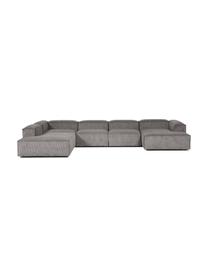 Divano angolare componibile in velluto a coste Lennon, Rivestimento: velluto a coste (92% poli, Struttura: legno di pino massiccio, , Piedini: plastica, Velluto a coste grigio, Larg. 418 x Alt. 68 cm, chaise-longue a sinistra