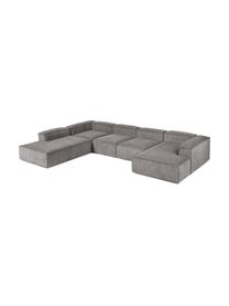 Divano angolare componibile in velluto a coste Lennon, Rivestimento: velluto a coste (92% poli, Struttura: legno di pino massiccio, , Piedini: plastica, Velluto a coste grigio, Larg. 418 x Alt. 68 cm, chaise-longue a sinistra