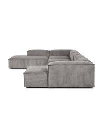 Divano angolare componibile in velluto a coste Lennon, Rivestimento: velluto a coste (92% poli, Struttura: legno di pino massiccio, , Piedini: plastica, Velluto a coste grigio, Larg. 418 x Alt. 68 cm, chaise-longue a sinistra
