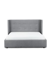 Gestoffeerd bed Star met opbergruimte, Frame: massief grenenhout en pla, Bekleding: polyester (gestructureerd, Geweven stof grijs, B 200 x L 200 cm