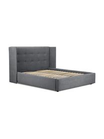 Gestoffeerd bed Star met opbergruimte in antraciet, Frame: massief grenenhout en pla, Bekleding: polyester (gestructureerd, Zwart, 140 x 200 cm