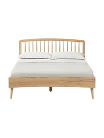 Łóżko z drewna z zagłówkiem Signe, Drewno dębowe, 140 x 200 cm