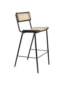 Barstuhl Jort mit Wiener Geflecht, Sitzfläche: Rattan, Rahmen: Birkenholz, massiv, lacki, Beine: Stahl, pulverbeschichtet, Schwarz, Beige, B 47 x H 106 cm
