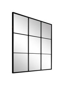Eckiger Wandspiegel Clarita in Fensteroptik mit schwarzem Metallrahmen, Rahmen: Metall, pulverbeschichtet, Rückseite: Mitteldichte Holzfaserpla, Spiegelfläche: Spiegelglas, Schwarz, B 70 x H 70 cm
