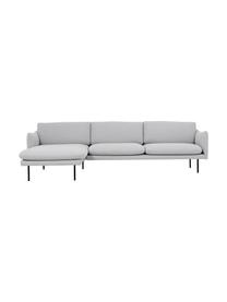 Sofa narożna z metalowymi nogami Moby, Tapicerka: poliester Dzięki tkaninie, Tapicerka: pianka na zawieszeniu spr, Stelaż: lite drewno sosnowe z cer, Nogi: metal malowany proszkowo, Jasnoszara tkanina, S 280 x G 160 cm, lewostronna