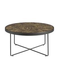 Runder Metall-Couchtisch Gellina mit marmorierter Glasplatte, Tischplatte: Gehärtes Glas, bedruckt, Gestell: Metall, beschichtet, Schwarz, Braun, marmoriert, Ø 80 cm