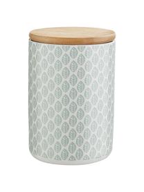Barattolo Leaves, Contenitore: dolomite, Coperchio: bambù, silicone, Verde, bianco, Ø 10 x Alt. 14 cm, 700 ml