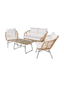 Tuinmeubelset Viga, 4-delig, Frame: gepoedercoat metaal, Tafelblad: glas, Wit, lichtbruin, Set met verschillende formaten