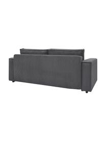 Sofá cama de pana Nihad (3 plazas), con espacio de almacenamiento, Tapizado: pana de poliéster, Patas: plástico, Pana gris oscuro, An 245 x F 102 cm