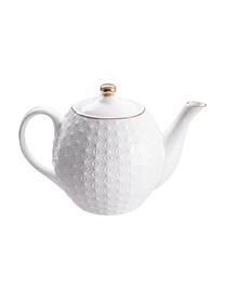 Ręcznie wykonany czajnik z porcelany Nippon, 1,3 l, Porcelana, Biały ze złota krawędzią, 1,3 l