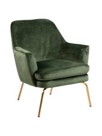 Fluwelen fauteuil Chisa in groen, Bekleding: polyester fluweel, Poten: gelakt metaal, Fluweel bosgroen, B 74 x D 73 cm