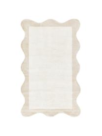 Ručně tkaný viskózový koberec s vlnitým okrajem Wavy, Béžová, Š 110 cm, D 180 cm (velikost S)