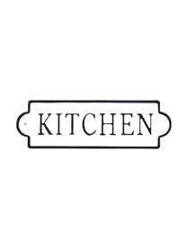 Wandbord Kitchen, Metaal, met motieffolie bekleed, Wit, zwart, 26 x 8 cm