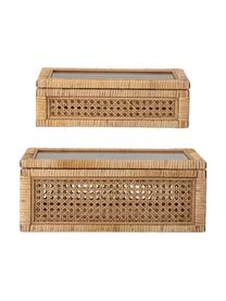 Schmuckboxen Talina, 2er-Set, Box: Rattan, Holz, Deckel: Glas, Braun, Set mit verschiedenen Größen