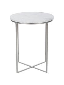 Table d'appoint ronde marbre Alys, Blanc, marbré, couleur argentée, Ø 40 x haut. 50 cm
