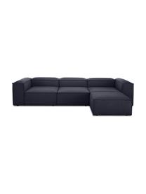 Sofá rinconera modular con reposapiés Lennon (4 plazas), Tapizado: 100% poliéster Alta resis, Estructura: madera de pino maciza, ma, Patas: plástico, Tejido azul oscuro, An 327 x F 207 cm