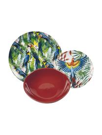 Set stoviglie colorate in porcellana Parrot Jungle, 6 persone (18 pz), Porcellana, Verde, multicolore, fantasia, Set in varie misure