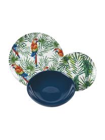 Set stoviglie colorate in porcellana Parrot Jungle, 6 persone (18 pz), Porcellana, Verde, multicolore, fantasia, Set in varie misure
