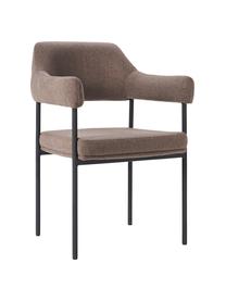 Krzesło tapicerowane z podłokietnikami Zoe, Tapicerka: 100% poliester Dzięki tka, Stelaż: metal malowany proszkowo, Brązowa tkanina, S 56 x G 62 cm
