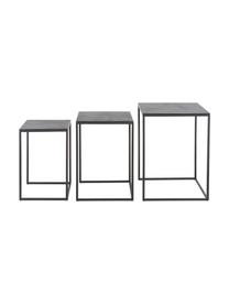 Komplet stolików pomocniczych Dwayne, 3 elem., Blat: aluminium powlekane, Stelaż: metal lakierowany, Czarny z antycznym wykończeniem, Komplet z różnymi rozmiarami