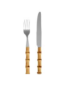 Bestekset Bami uit bamboehout, 6 personen (12-delig), Bestek: edelstaal, Bamboe, zilverkleurig, 6 personen (12-delig)