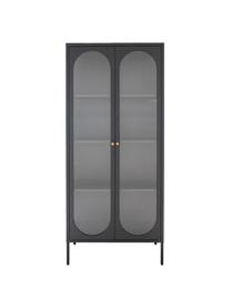 Vitrina de vidrio con relieves Adelaide, Madera de roble pintado en negro, An 80 x Al 180 cm