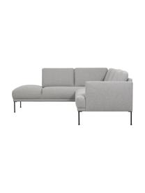 Divano angolare con piedini in metallo Fluente, Rivestimento: 80% poliestere, 20% ramiè, Struttura: legno di pino massiccio, Piedini: metallo verniciato a polv, Tessuto grigio chiaro, Larg. 221 x Prof. 200 cm, chaise longue a sinistra
