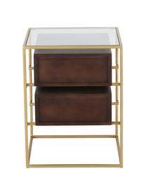 Noční stolek se skleněnou deskou Lyle, Tmavé mangové dřevo, zlatá, Š 45 cm, V 58 cm