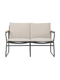Sofa ogrodowa Hampton, Tapicerka: tkanina, Stelaż: metal powlekany, Beżowa tkanina, czarny, S 125 x G 68 cm