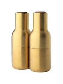 Designer peper- en zoutmolen Bottle Grinder in goud met walnoothouten deksel, Frame: vermessingd en geborsteld, Deksel: walnoothout, Messingkleurig, Ø 8 x H 21 cm