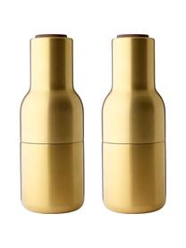 Designer zout- en pepermolen in goud met deksel van walnoothout, Frame: vermessingd en geborsteld, Deksel: walnoothout, Messingkleurig, Ø 8 x H 21 cm