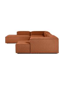 Canapé lounge modulable Lennon, Tissu terracotta, larg. 418 x prof. 68 cm, méridienne à gauche